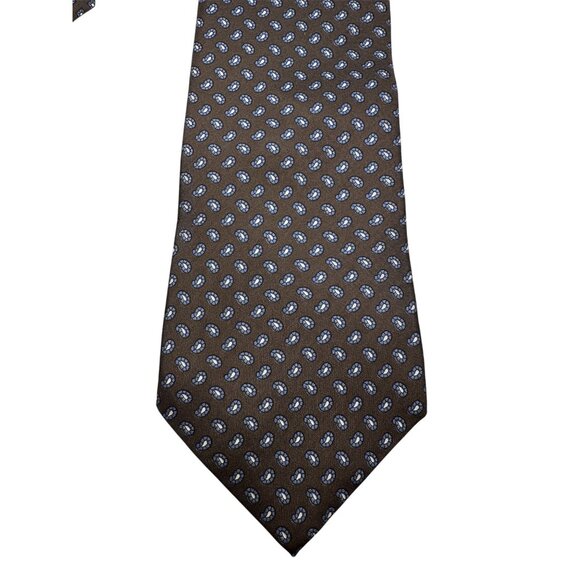 Pierre Cardin Brown & Blue Geometric Pattern Silk Necktie - Picture 1 of 6